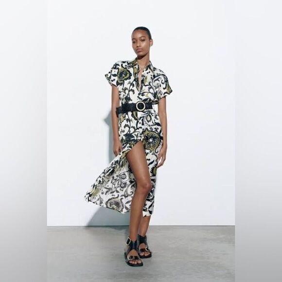Zara Printed Belted Shirt Dress New - Picture 4 of 5